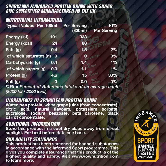 VOW Nutrition Sparklean Protein Drink 12x330ml